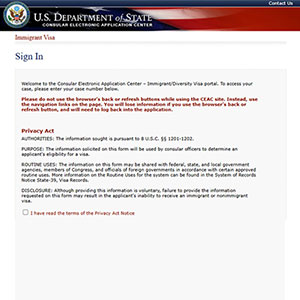 National Visa Center webpage for green card applicants to submit DS-260 form and documentation