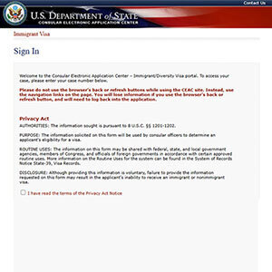  National Visa Center webpage for green card applicants to submit DS-260 form and documentation