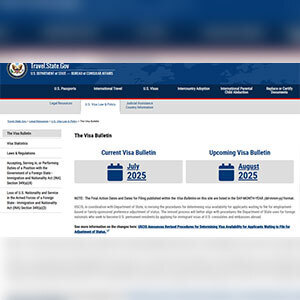 USCIS website showing visa availability and processing updates for green card applicants
